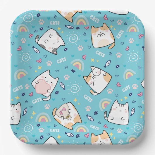 Niedlich Kitty Cat Pattern Whimsical Pappteller (Vorderseite)