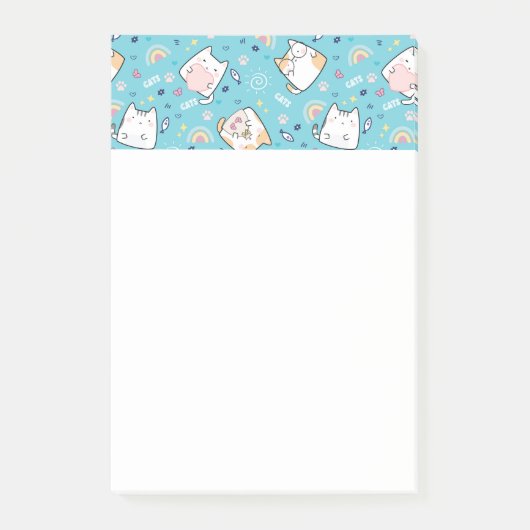 Niedlich Kitty Cat Pattern Whimsical Post-it Klebezettel (Vorderseite)