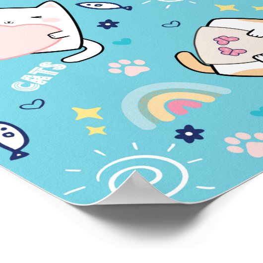 Niedlich Kitty Cat Pattern Whimsical Poster (Ecke)