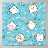 Niedlich Kitty Cat Pattern Whimsical Poster (Vorne)