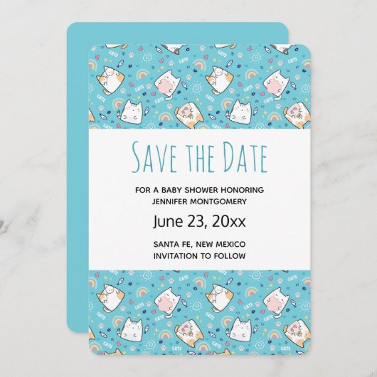 Niedlich Kitty Cat Pattern Whimsical Save the Date (Vorne/Hinten)