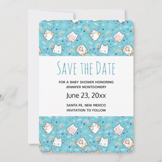 Niedlich Kitty Cat Pattern Whimsical Save the Date (Vorderseite)