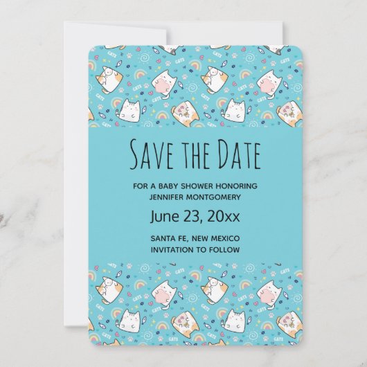 Niedlich Kitty Cat Pattern Whimsical Save The Date (Vorderseite)