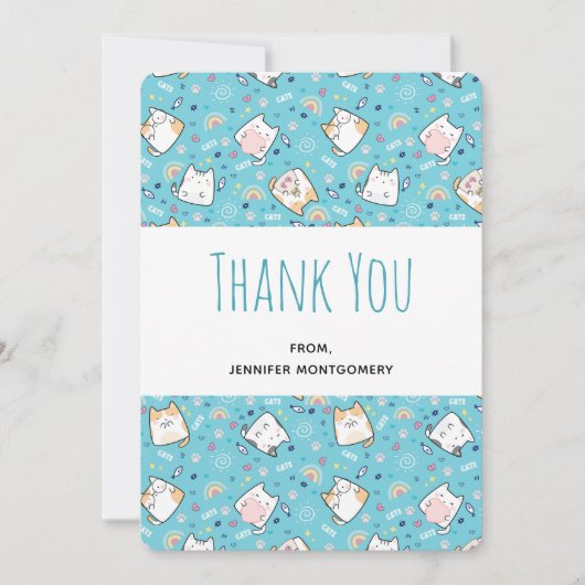 Niedlich Kitty Cat Pattern Whimsical Vielen Dank Dankeskarte (Vorderseite)