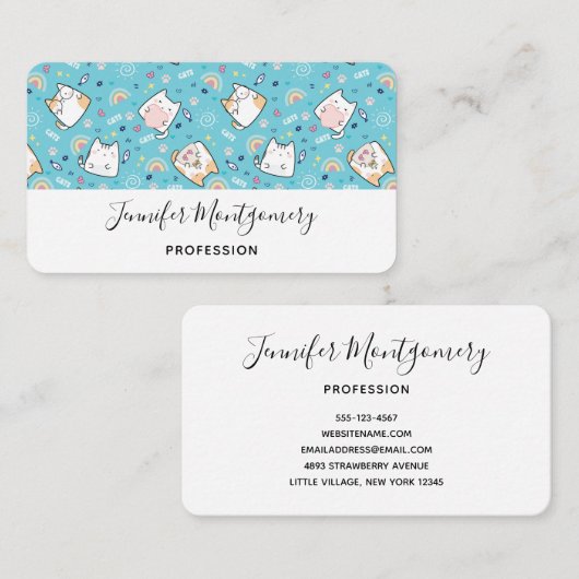 Niedlich Kitty Cat Pattern Whimsical Visitenkarte (Vorne/Hinten)