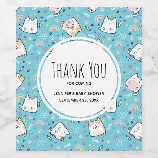 Niedlich Kitty Cat Pattern Whimsical Weinetikett (Einzelnes Label)