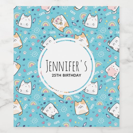 Niedlich Kitty Cat Pattern Whimsical Weinetikett (Einzelnes Label)