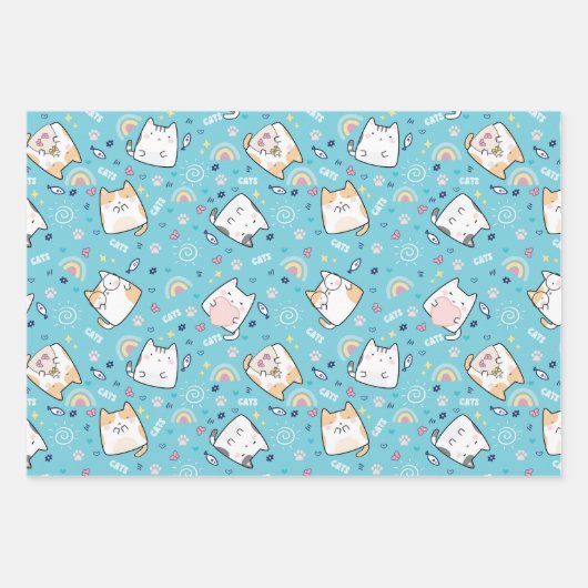 Niedlich Kitty Cat Whimsical Pattern Geschenkpapier Set (Vorderseite 2)