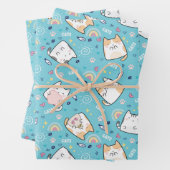 Niedlich Kitty Cat Whimsical Pattern Geschenkpapier Set (Beispiel)