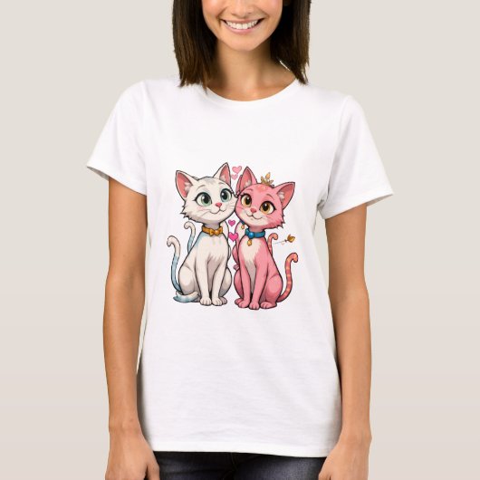 Niedlich Kitty Cats Beste Freunde T-Shirt (Vorderseite)