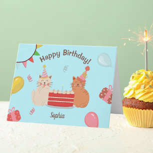 Niedlich Kitty Cats Blue Birthday Party Karte
