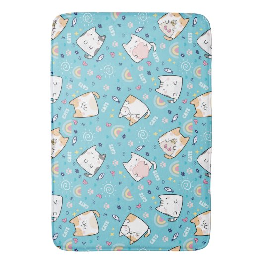 Niedlich Kitty Cats Whimsical Pattern Badematte (Vorderseite Vertikal)