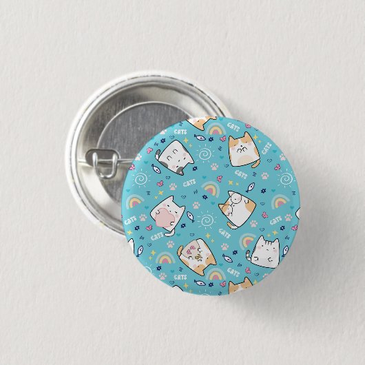 Niedlich Kitty Cats Whimsical Pattern Button (Vorne & Hinten)