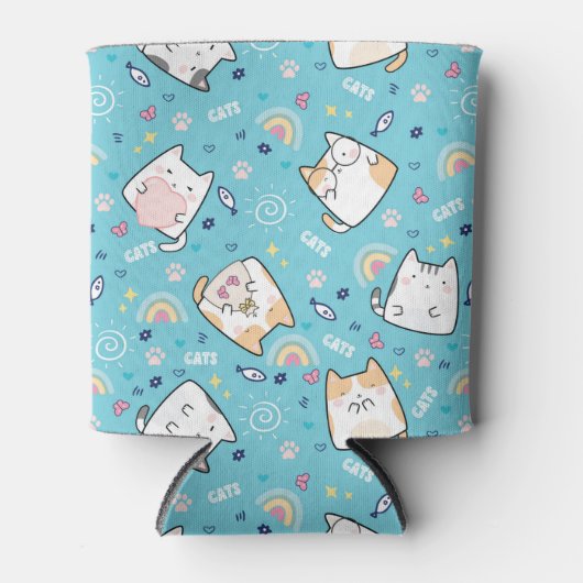 Niedlich Kitty Cats Whimsical Pattern Dosenkühler (Vorderseite)