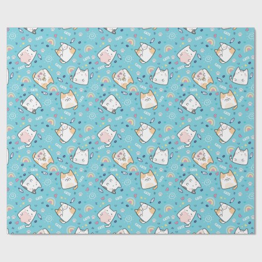 Niedlich Kitty Cats Whimsical Pattern Geschenkpapier (Flach)