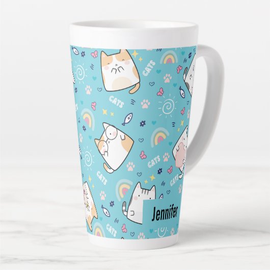 Niedlich Kitty Cats Whimsical Pattern Milchtasse (Rechte Ecke)