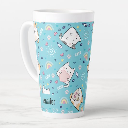 Niedlich Kitty Cats Whimsical Pattern Milchtasse (Linke Ecke)