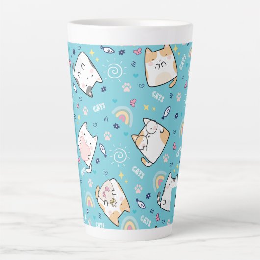 Niedlich Kitty Cats Whimsical Pattern Milchtasse (Vorderseite)