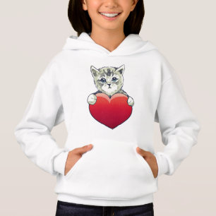 Niedlich Kitty Face Cat Red Heart Hoodie