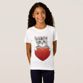 Niedlich Kitty Face Cat Red Heart T-Shirt (Vorne ganz)