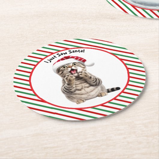 Niedlich Kitty Funny Christmas Cat Paper Untersetz Runder Pappuntersetzer (Angewinkelt)