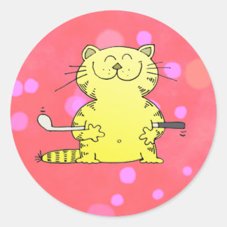 Niedlich Kitty Golfer Red Back Ground Runder Aufkleber