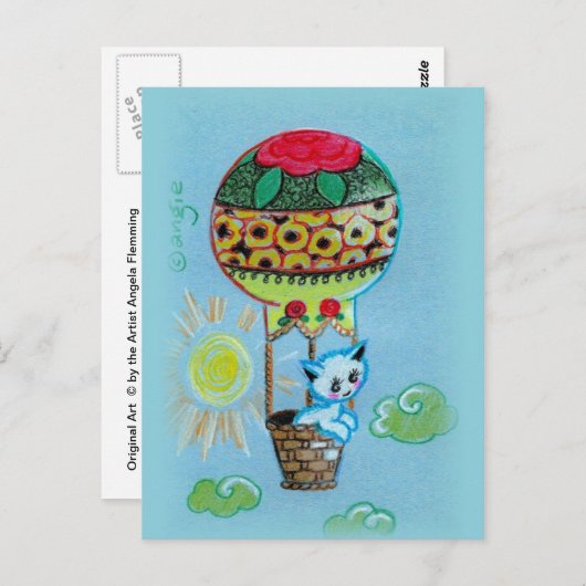 Niedlich Kitty in Hot Air Baloon Postkarte (Vorne/Hinten)