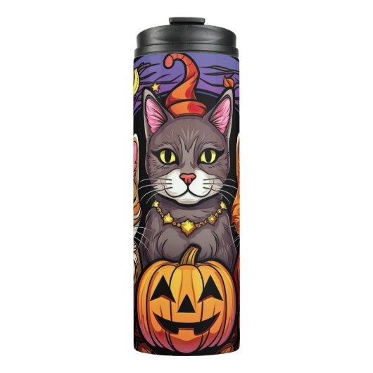 Niedlich Kitty & Jack-O'-Lantern Thermosbecher (Vorderseite)