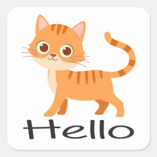 Niedlich Kitty Orange Tabby Kitten Cartoon Hello C Quadratischer Aufkleber