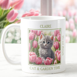 Niedlich Kitty Pink Tulips Cat Lover Name Spring Kaffeetasse