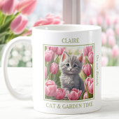 Niedlich Kitty Pink Tulips Cat Lover Name Spring Kaffeetasse