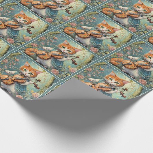 Niedlich Kitty Playing the Violon Geschenkpapier (Ecke)