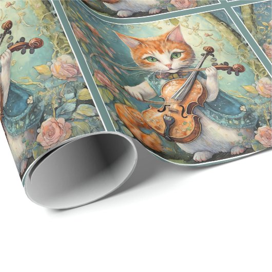 Niedlich Kitty Playing the Violon Geschenkpapier (Rolleneckpunkt)