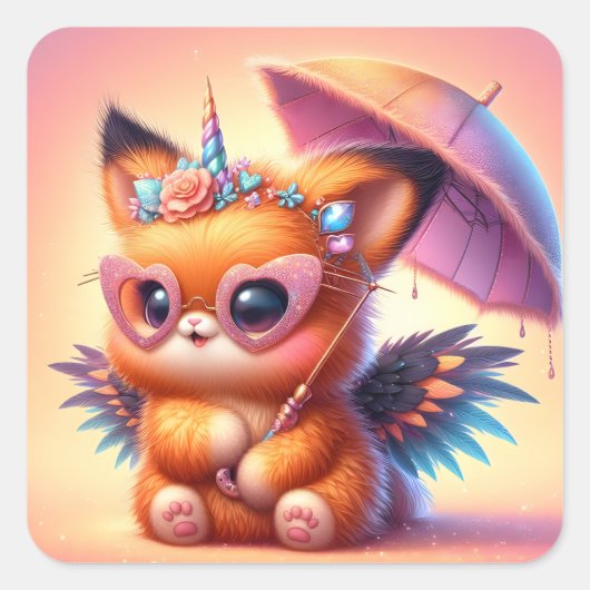 Niedlich Kitty Quadratischer Aufkleber (Vorderseite)