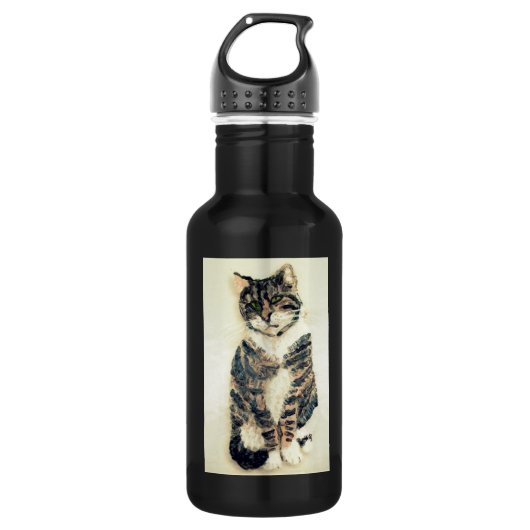 Niedlich Kitty Tabby Cat Art Edelstahlflasche (Vorderseite)