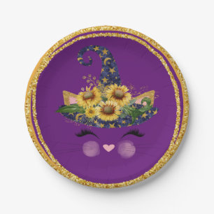 Niedlich Kitty Witch Glittery Halloween Pappteller