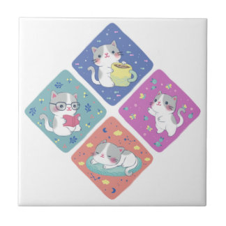 Niedlich Kitty's Besetzte Tagesdarstellung Fliese