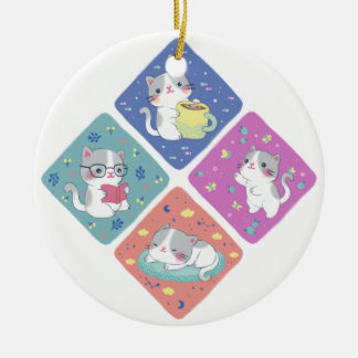 Niedlich Kitty's Besetzte Tagesdarstellung Keramik Ornament
