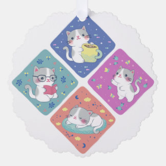 Niedlich Kitty's Besetzte Tagesdarstellung Ornament Karte