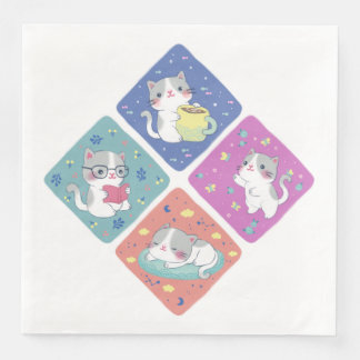 Niedlich Kitty's Besetzte Tagesdarstellung Serviette