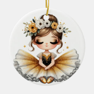 NIEDLICH KLEINE BALLERINA IN SCHWARZ UND GOLD TUTU KERAMIK ORNAMENT