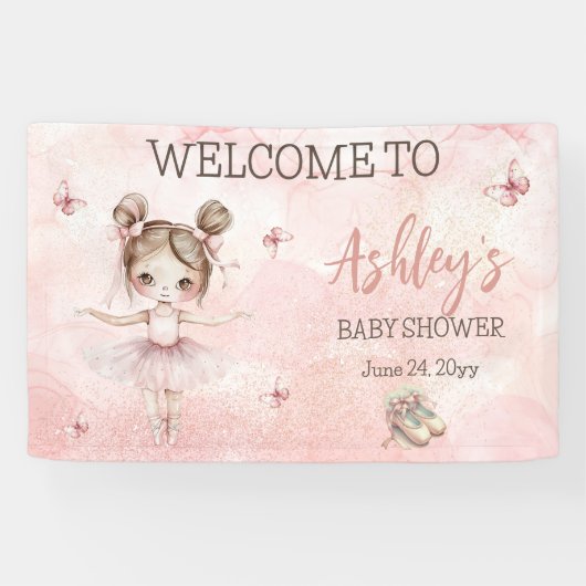 Niedlich Kleine Ballerina Pink Tutu Babydusche Banner (Horizontal)
