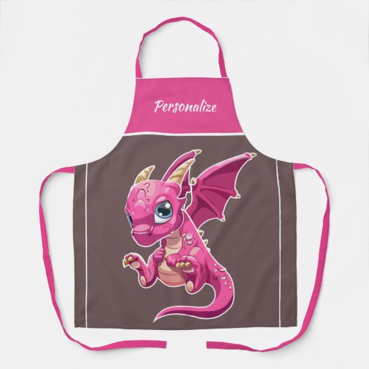 Niedlich Kleiner Baby Dragon Lila Pink Cartoon Kin Schürze (Vorderseite)
