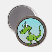 NIEDLICH KLEINER CARTOON DINOSAUR ROUND MAGNET (Vorderseite/Rückseite)