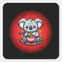 Niedlich Koala aß Ramen Quadratischer Aufkleber