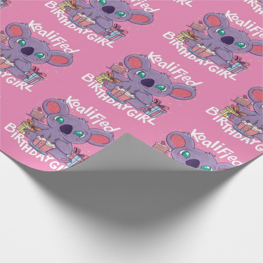 Niedlich Koala Bear Koalified Birthday Girl Pink Geschenkpapier (Ecke)