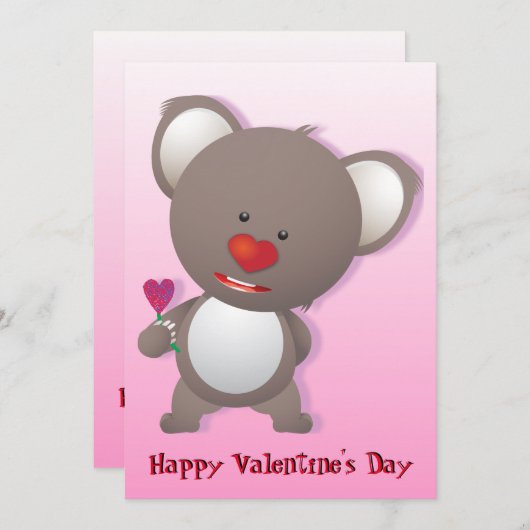 Niedlich Koala Bear Valentine Greeting Einladung (Vorne/Hinten)
