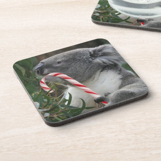 Niedlich Koala Eating Candy Cane Untersetzer (Linke Seite)