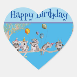 Niedlich Koala Koalas Blue Kinder Happy Birthday Herz-Aufkleber