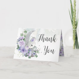 Niedlich Koala Lila Floral Moon Babydusche Geburts Dankeskarte